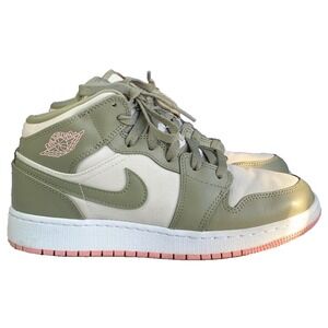 Nike Air Jordan 1 Mid GS Sneakers Youth 6Y Olive Green Trooper Bleached Coral